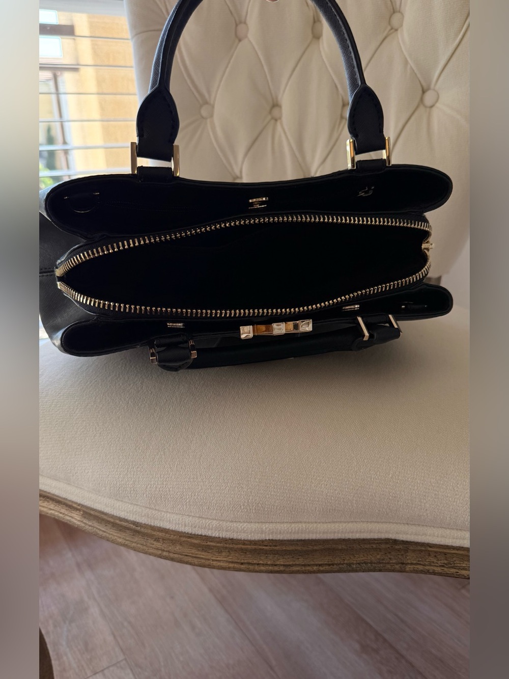 Michael Kors Florence Medium Saffiano Leather Satchel - Black/Gold - Picture 7 of 8